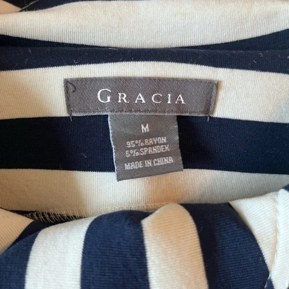 Gracia Navy and White Striped Peplum Top with Statement Collar - Picture 7 of 7